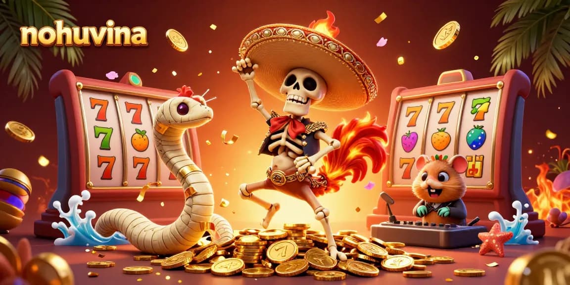 Experience nohuvina with a vibrant victory dance scene featuring gambling icons and rich graphics.