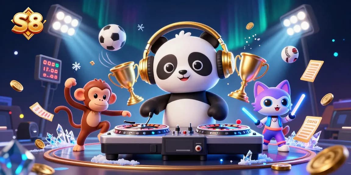 Engage with the vibrant S8 casino experience featuring a DJ panda and dynamic gaming elements.