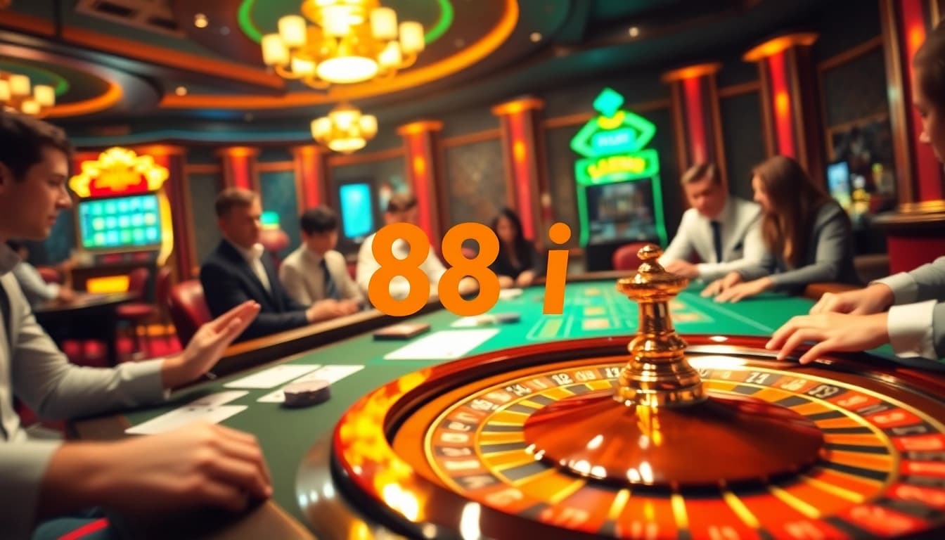 88i đăng nhập: Players engaged at a bustling casino table, ready to win big with excitement.