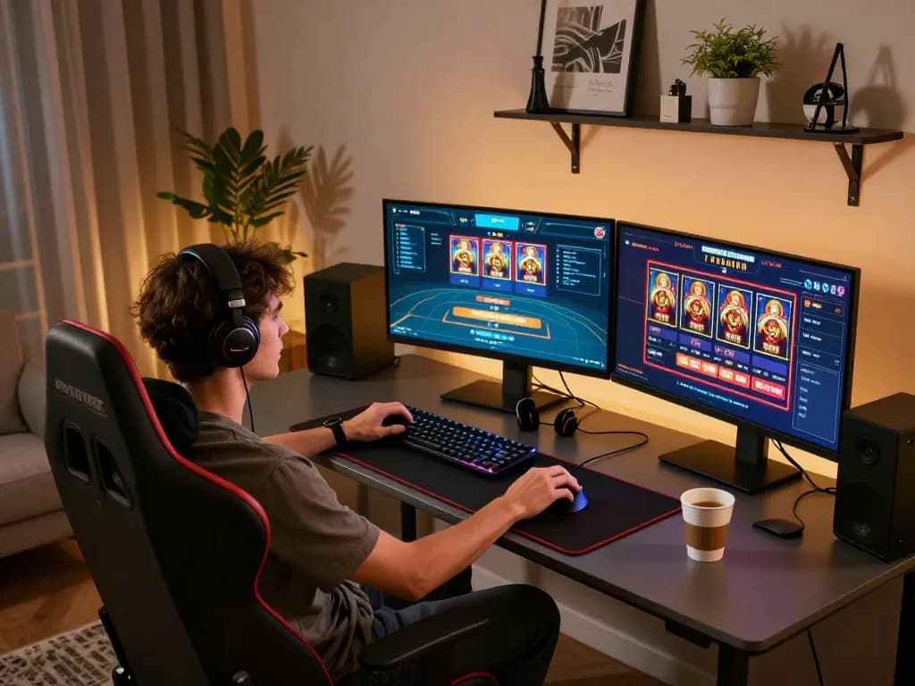 KUBET online gaming setup with multiple screens, enhancing player interaction and strategy.