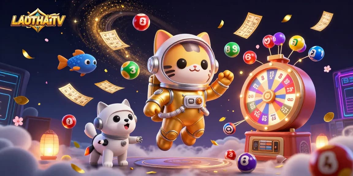 LAUTHAITV offers thrilling sports betting experiences with dynamic visuals, colorful lottery elements, and engaging characters.