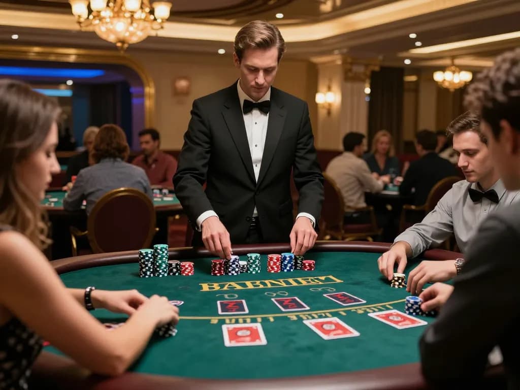 Players enjoying blackjack at a high-stakes table at 33win casino, highlighting strategic gameplay.