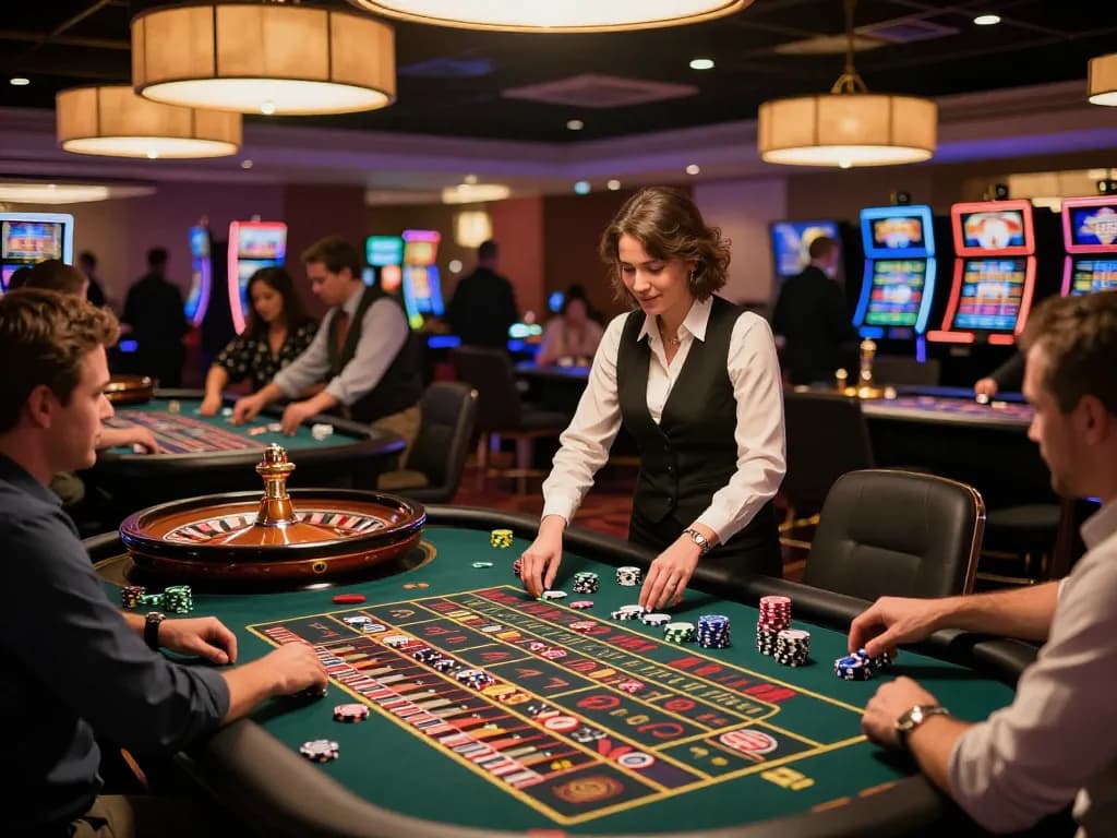 Experience the thrill of gambling at https://98winn.net/ with players engaging at roulette tables in a luxurious casino environment.