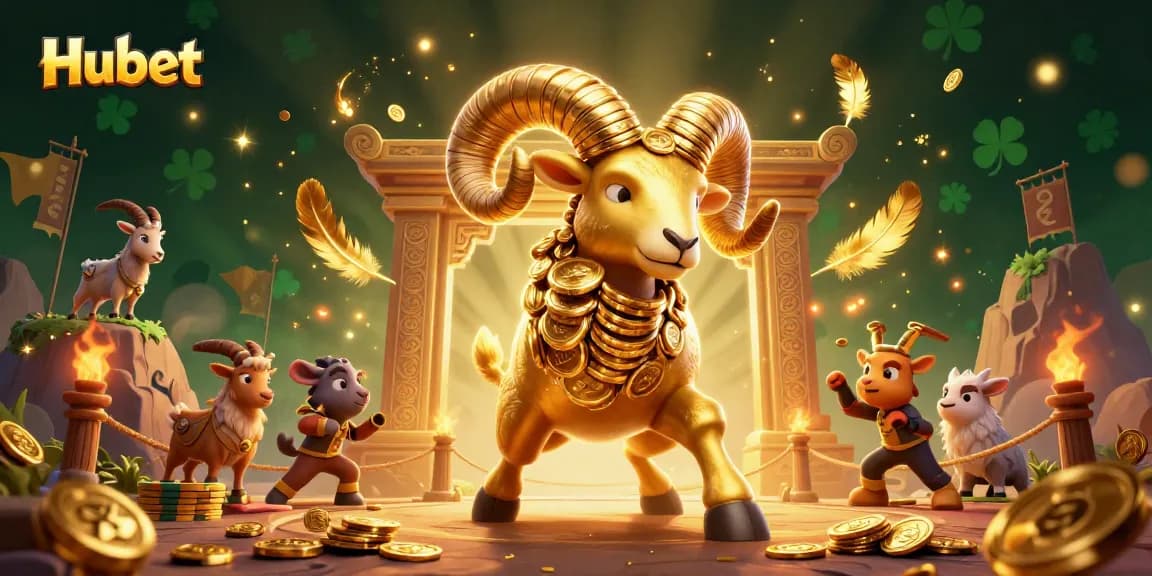 Experience thrilling action at Hubet with a golden ram charging through a vibrant casino scene.