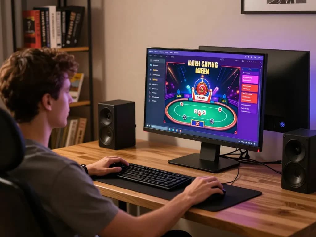 Engaged player exploring exciting games at o8 casino on a stylish desktop setup.