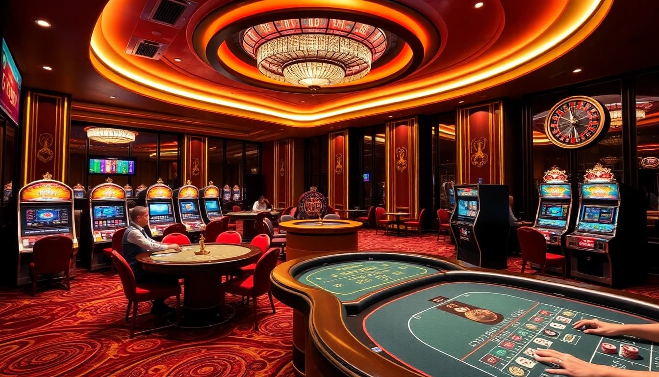Experience an exciting gaming atmosphere with 789win casino tables and slot machines.