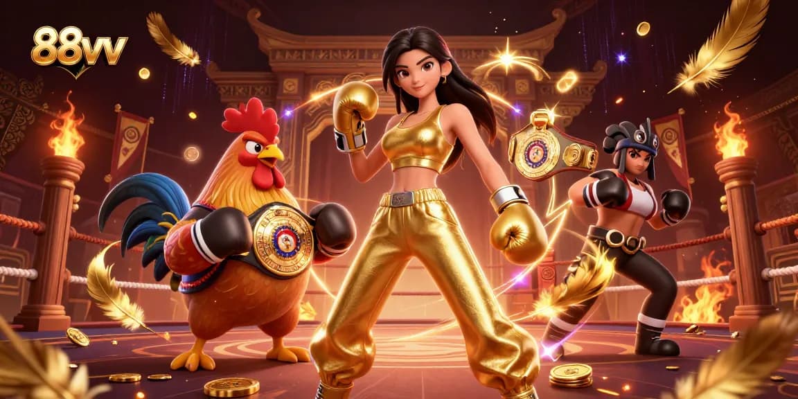 Engage in thrilling gameplay at 88vv, showcasing a boxing-themed casino scene with dynamic characters.