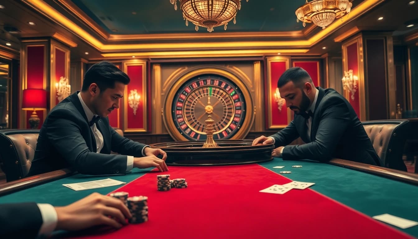 Engaging in high-stakes poker at https://f168.sarl/, showcasing excitement in a luxurious casino atmosphere.
