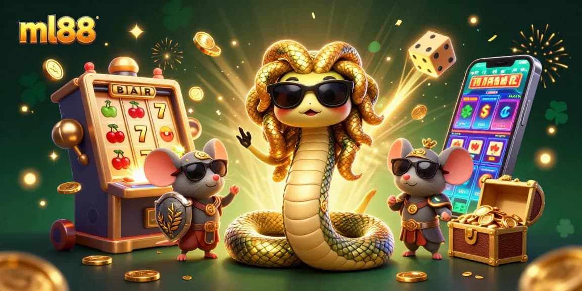 Experience the excitement of slots at ml88 with Medusa and a warrior mouse amidst a jackpot explosion.