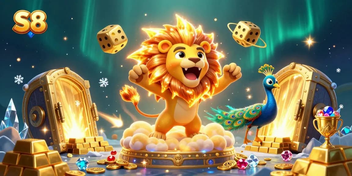 S8 players shoot for big wins in a vibrant casino scene with lively 3D characters and dazzling treasures.