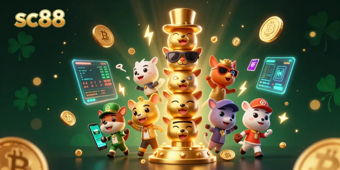 Spin to win with sc88 in this vibrant casino-themed 3D illustration featuring dynamic crypto gaming elements.