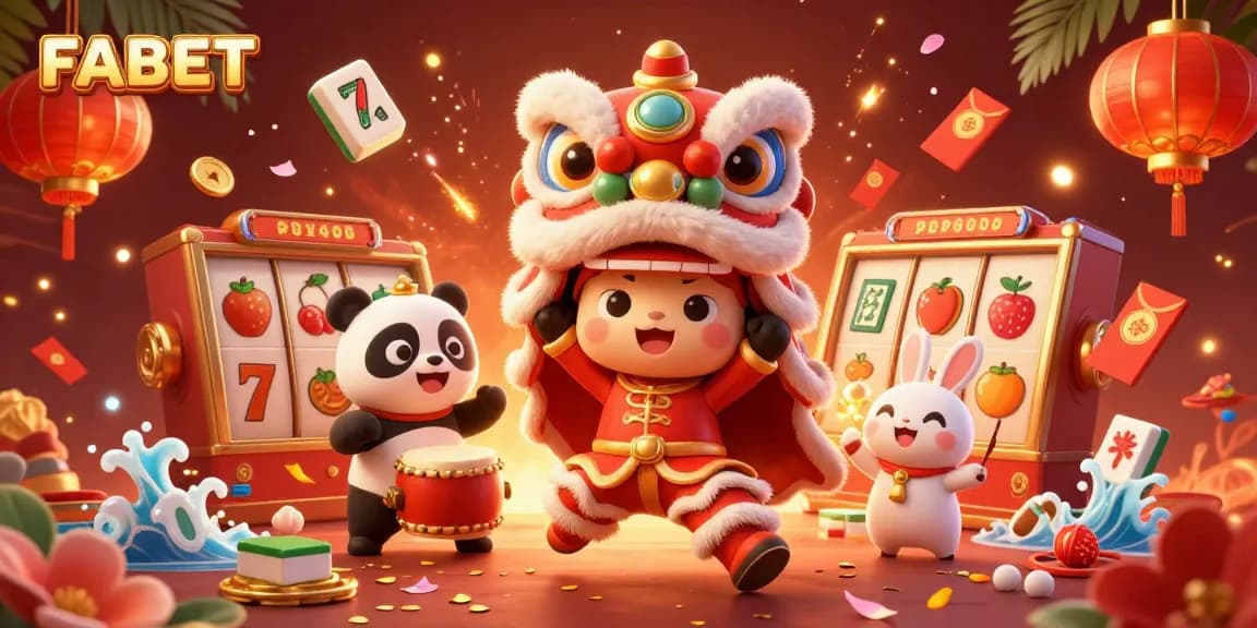 Engage with FABET through an exhilarating casino scene featuring lively characters and rich decorations.