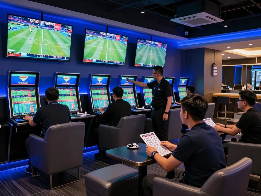 Betting on live sports at TV88's exciting lounge with high-tech screens and vibrant atmosphere.
