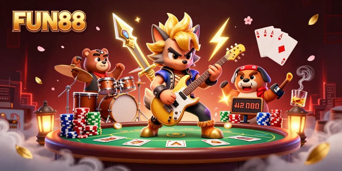 Win big with FUN88 at a vibrant casino featuring an electrifying rock star scene.