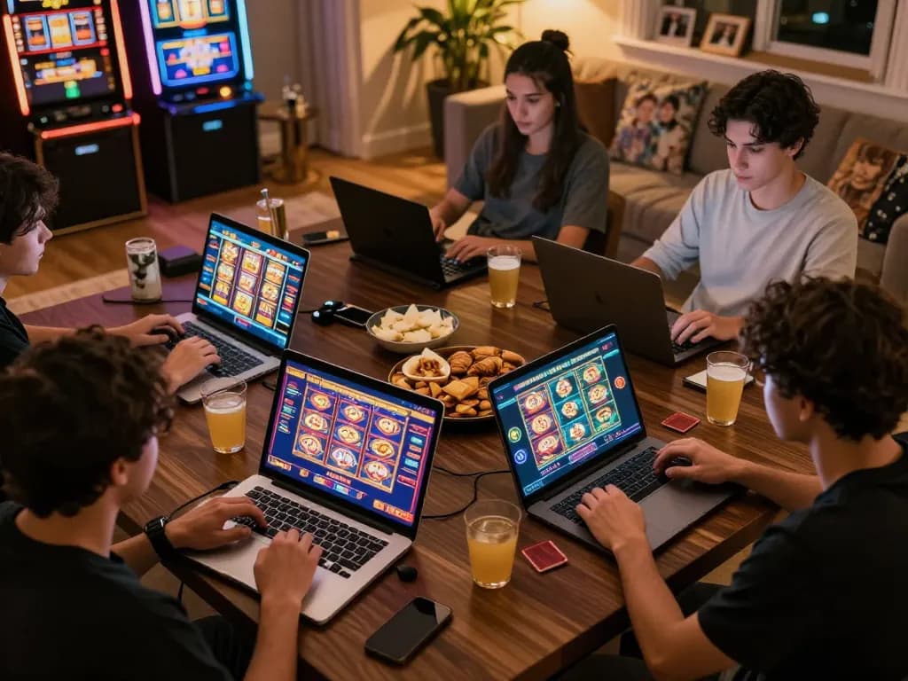 Engaging in online gaming experience at go8 com with vibrant screens and cozy atmosphere