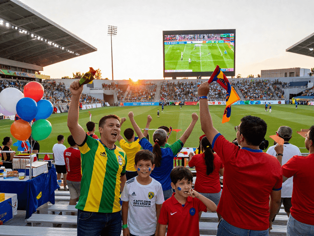 WM Fußball Fans feiern leidenschaftlich im Stadion während der WM 2026.