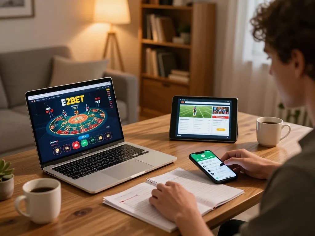 Engaging in e2bet chính chủ gaming experience from home using laptop and tablet