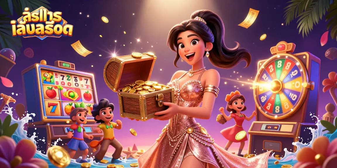 Experience ทดลองเล่นสล็อต with vibrant slot elements and treasure-filled joy in a captivating scene.