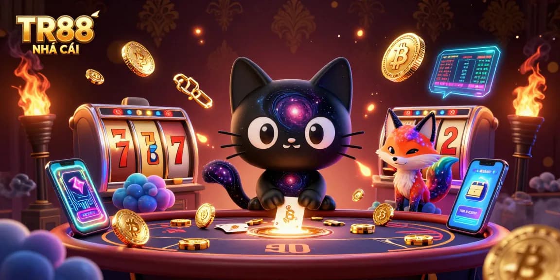 Experience exciting gameplay with TR88 NHÀ CÁI, featuring vibrant casino elements and cosmic characters.
