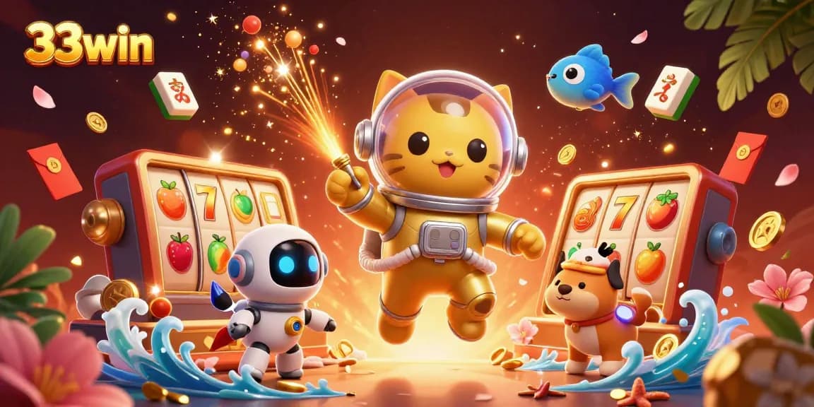 Engage with the thrill of 33win as a golden-suited astronaut cat aims for jackpots in an immersive casino universe.