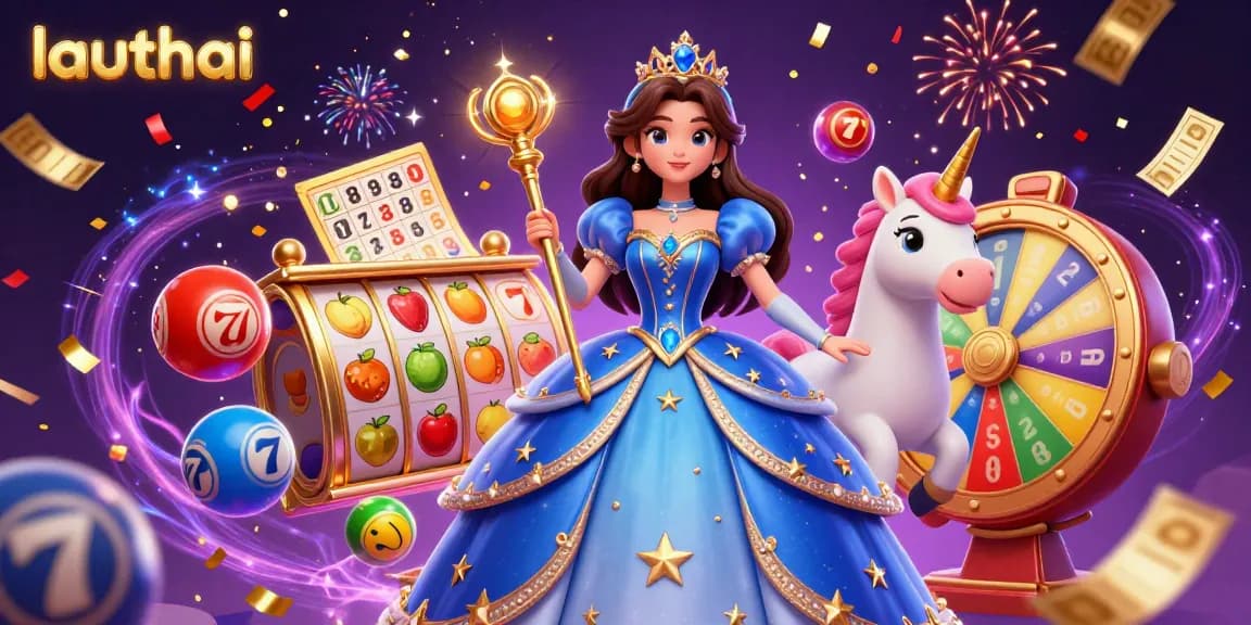 Spin and win with lauthai’s vibrant 3D casino scene featuring colorful slots, dynamic balls, and magical effects.