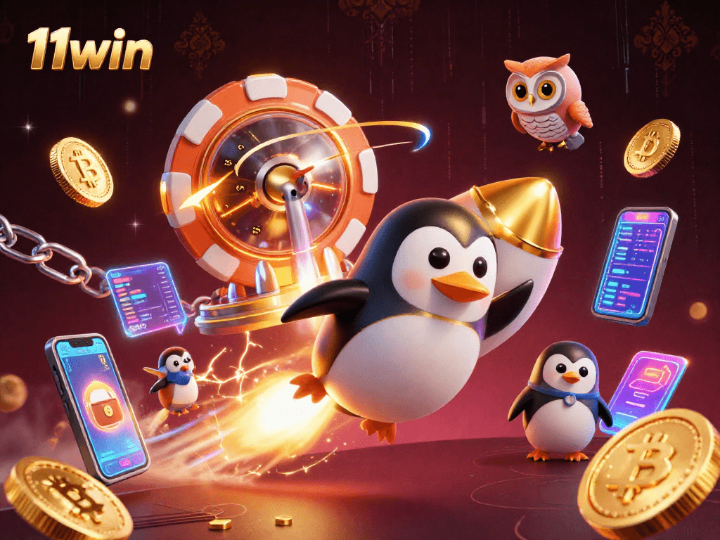 Spin the reels at 11win and witness a golden penguin soaring towards winning opportunities.