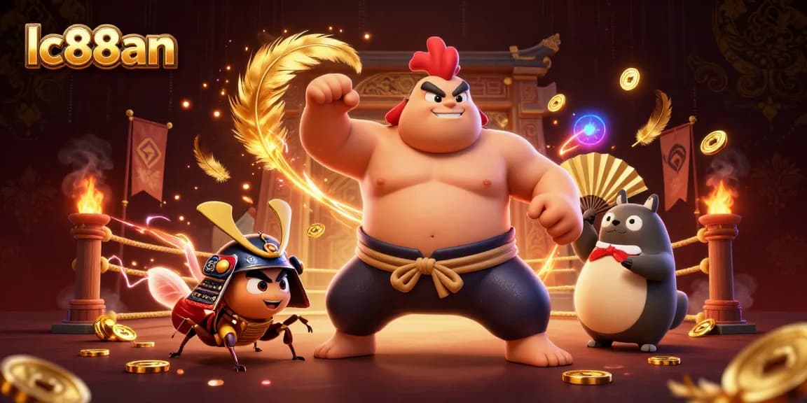 Experience the excitement of lc88an with a dynamic sumo wrestler, fierce cricket, and tanuki announcer.