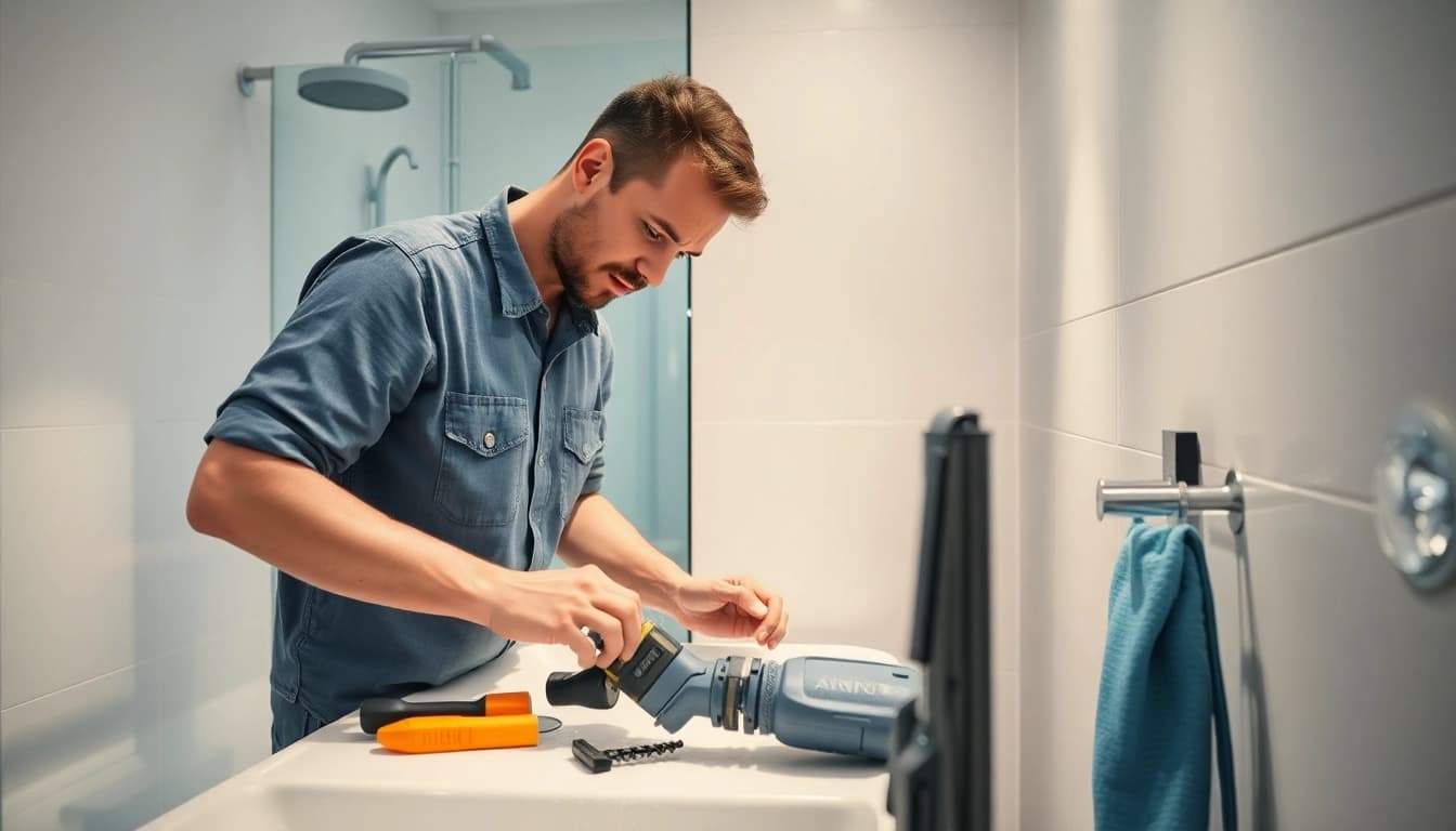 Installateur Notdienst bei der professionellen Reparatur eines Waschbeckens.