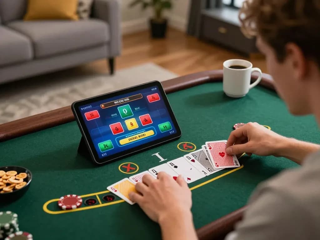 Engaged player enjoying blackjack on a tablet while balancing gaming and relaxation at home with TG88.