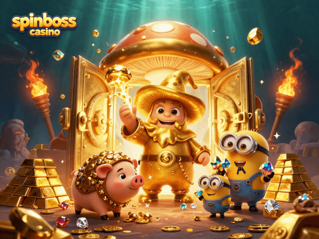 Spiele an Spinboss Casino mit einem magischen Szenario voll von Schätzen und Gewinnspielen.