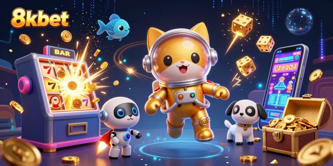 Experience the thrilling world of 8kbet as the golden cat astronaut explores exciting online gambling adventures amidst jackpot celebrations!