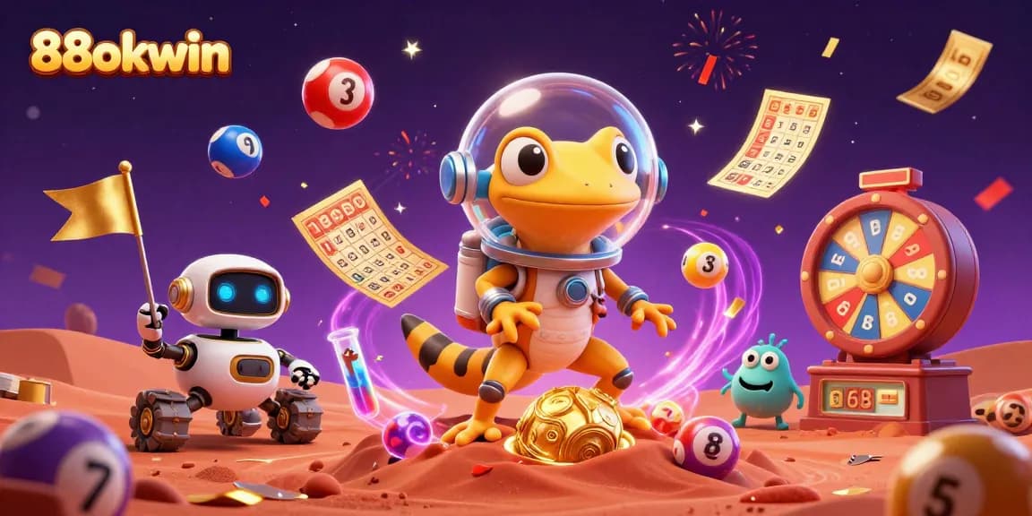 Experience thrilling wins with 88okwin in this vibrant 3D casino illustration.