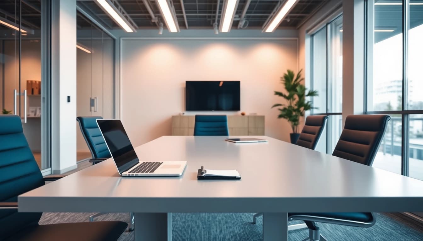 Headhunter IT: Büro für modernes Recruiting, mit Laptop und Notizen auf einem stilvollen Tisch.