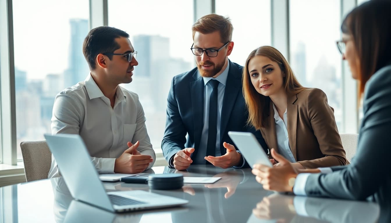 Headhunter Schweiz berät Kunden in einem modernen Büro mit direktem Blick auf den hektischen Stadtalltag.