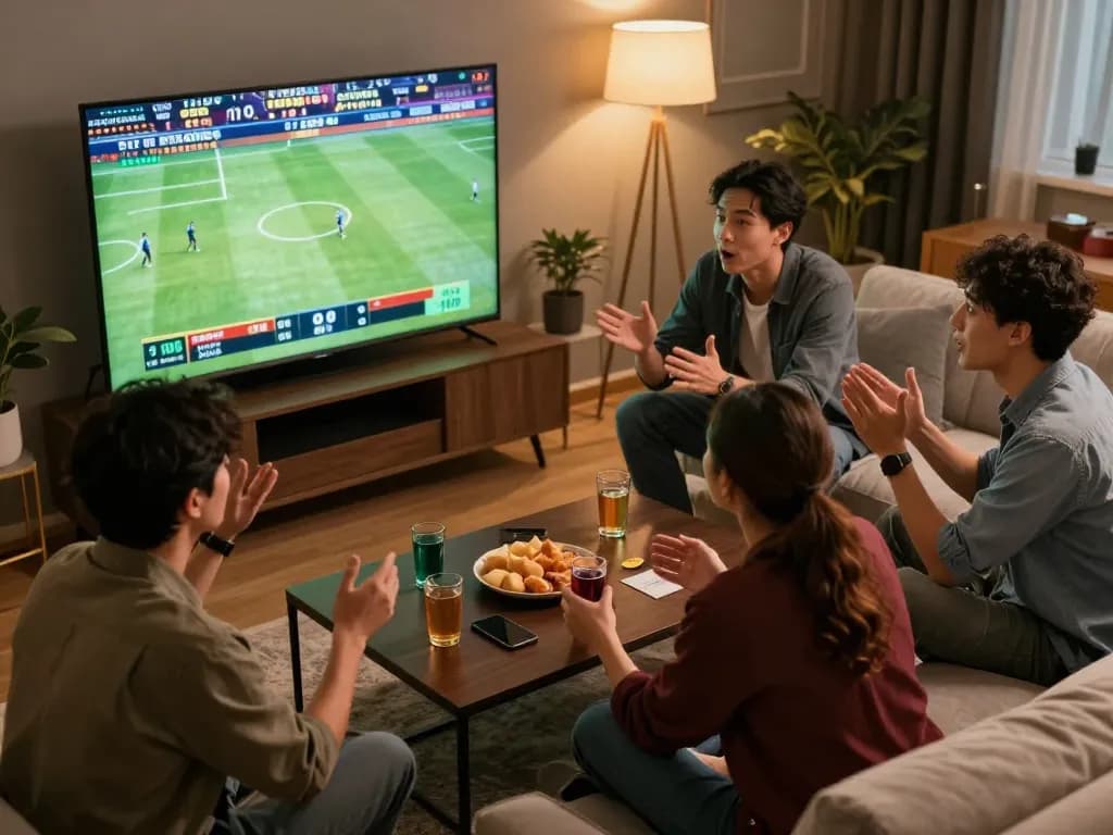 Exciting sports betting discussion among friends utilizing tg88 link on mobile devices.
