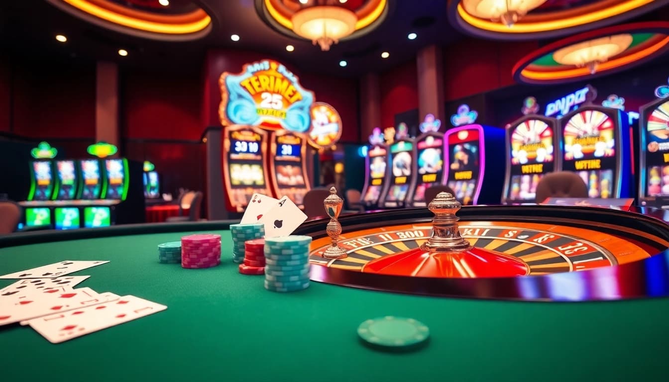 Engage with TT88's vibrant casino atmosphere showcasing roulette and slot machines for thrilling online gaming.