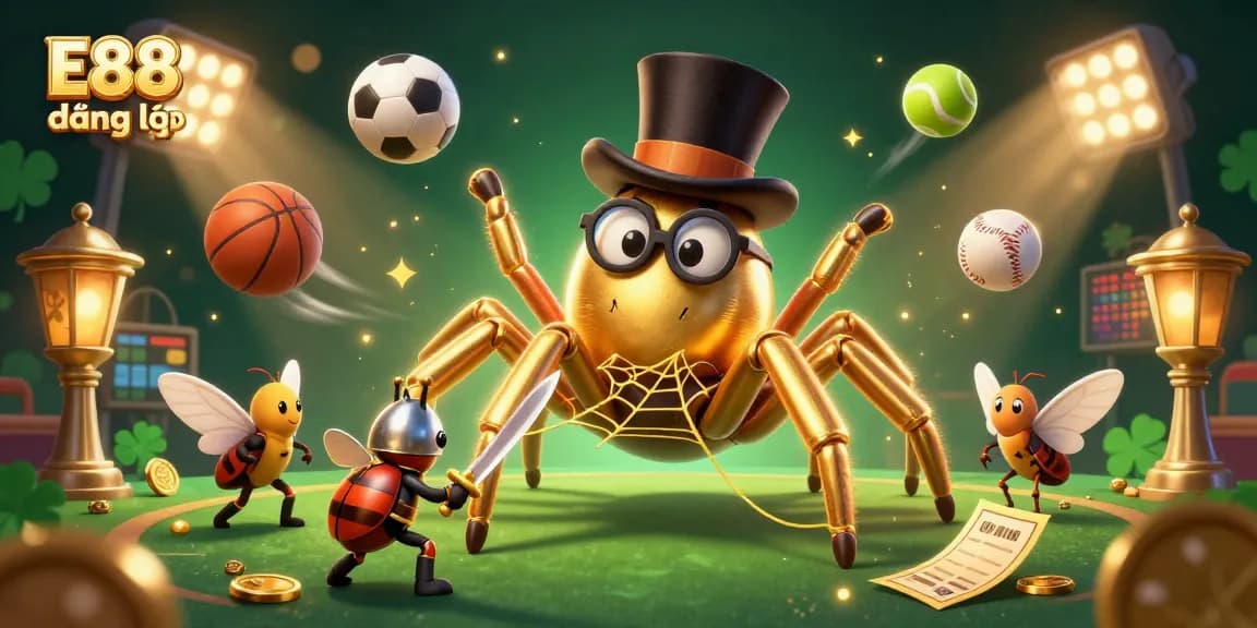 Engage in EE88 đăng nhập with this dynamic scene of a golden tarantula and beetle knight in a vibrant casino.
