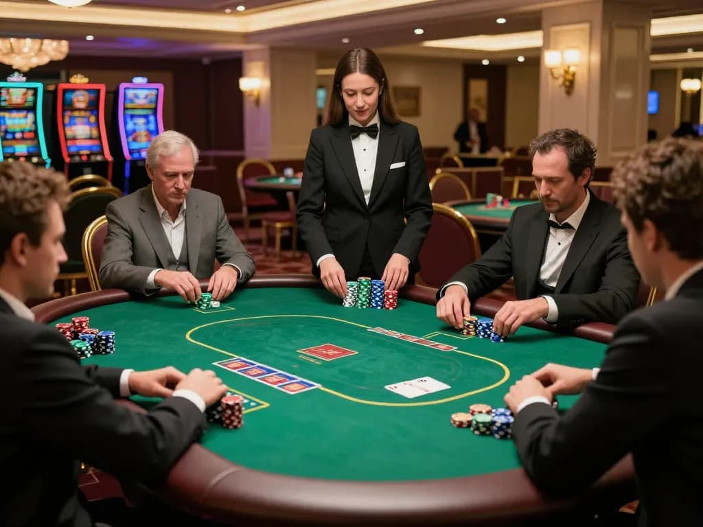 Players strategizing at 789winn casino poker table, showcasing thrilling gameplay.