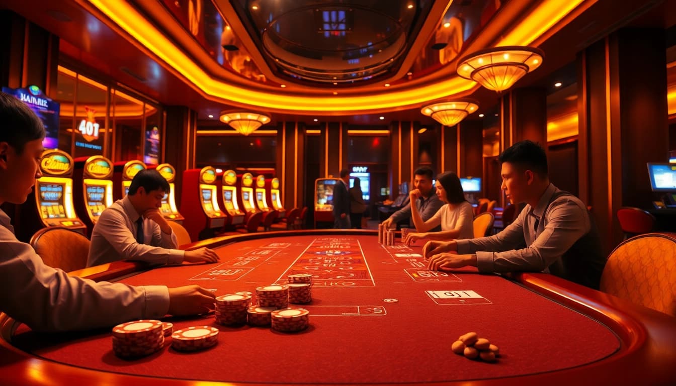Tài xỉu MD5 game scene with players, dice, and vibrant casino table setup.