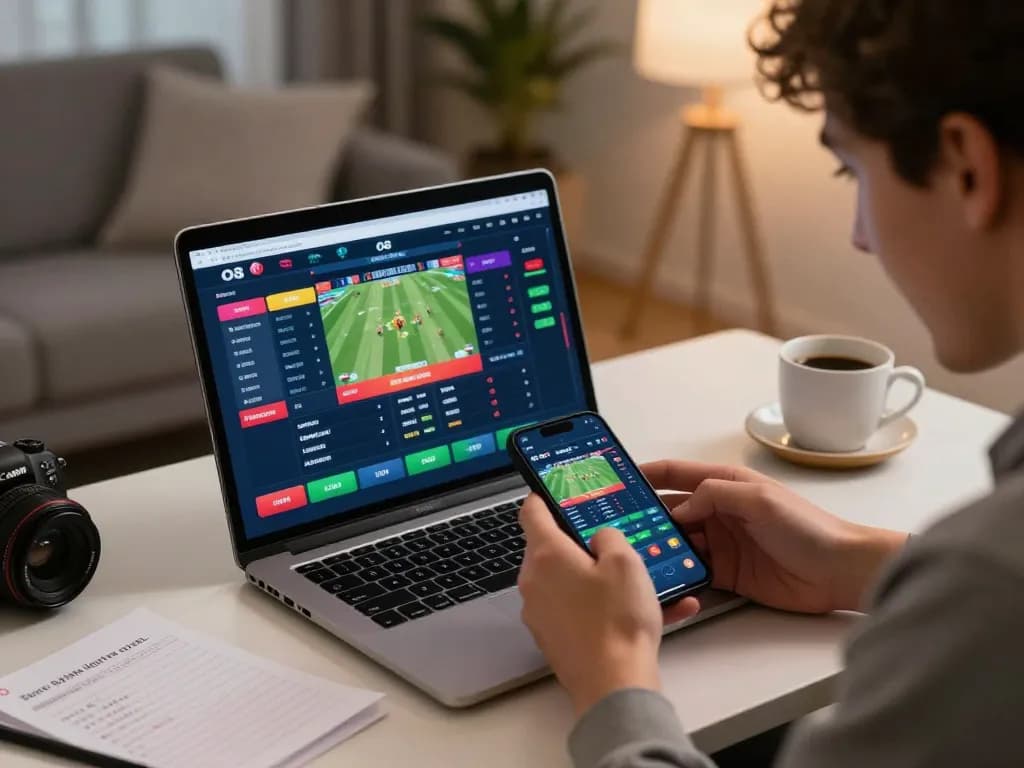 Intense sports betting session on O8net3 with user engaging online and tracking live scores.