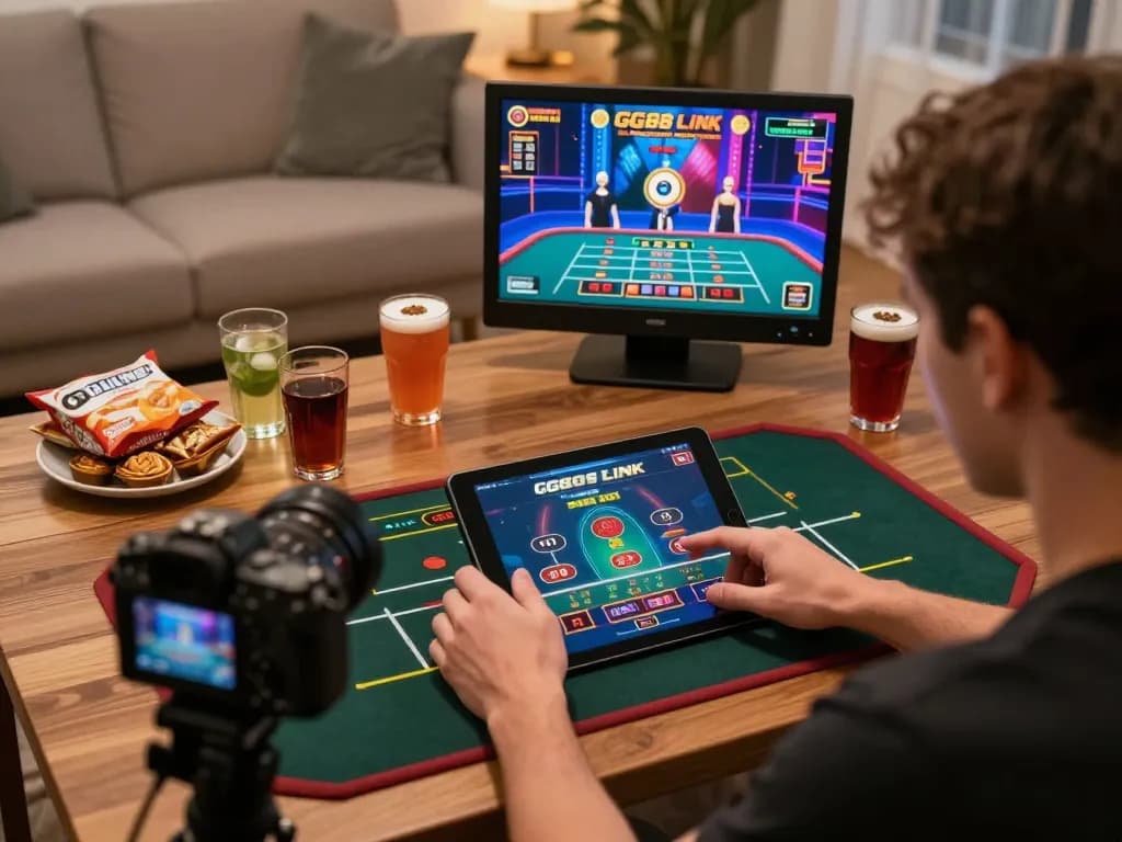 Playing games via GG88 Link on a tablet in a cozy home environment, showcasing responsible gaming.
