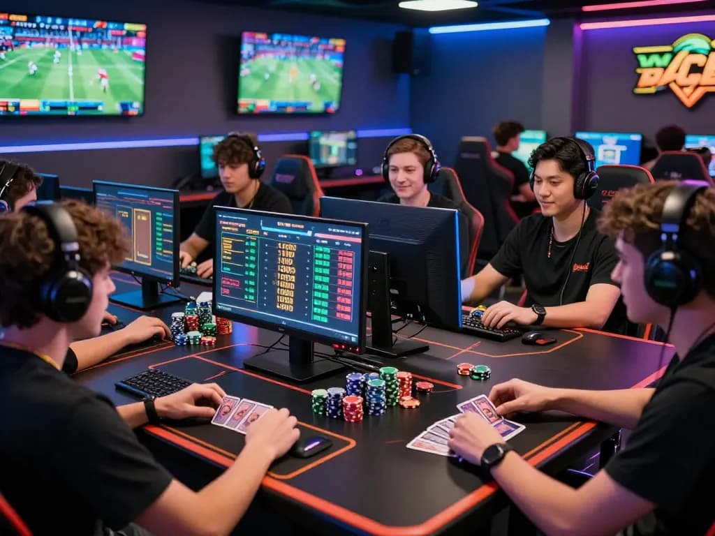 Engaged players enjoying their betting experience on trang chủ Onbet in a vibrant gaming lounge setting.
