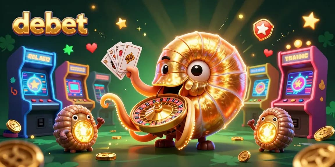 Experience exciting gaming adventures at debet with a vibrant nautilus roulette wheel and glowing card games.