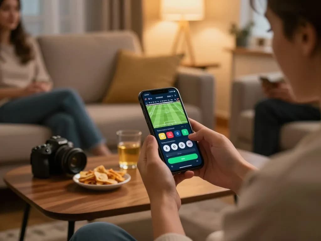 Placing a bet on luck8.com during a home sports betting session, capturing the excitement of live gaming.