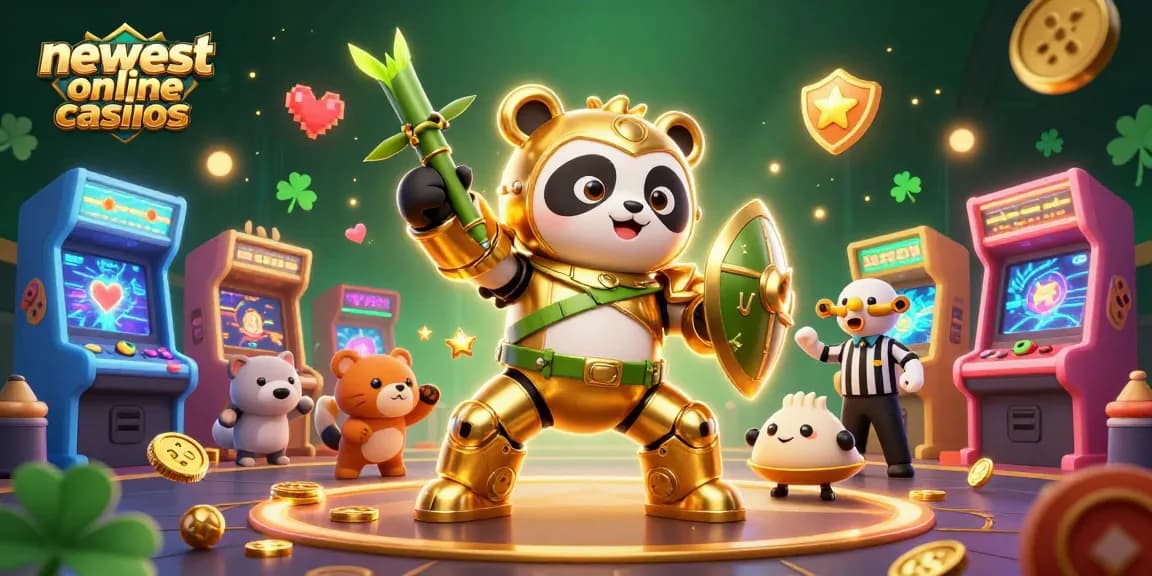 Engage with the newest online casinos through a vibrant 3D gaming illustration showcasing a panda in a robot.