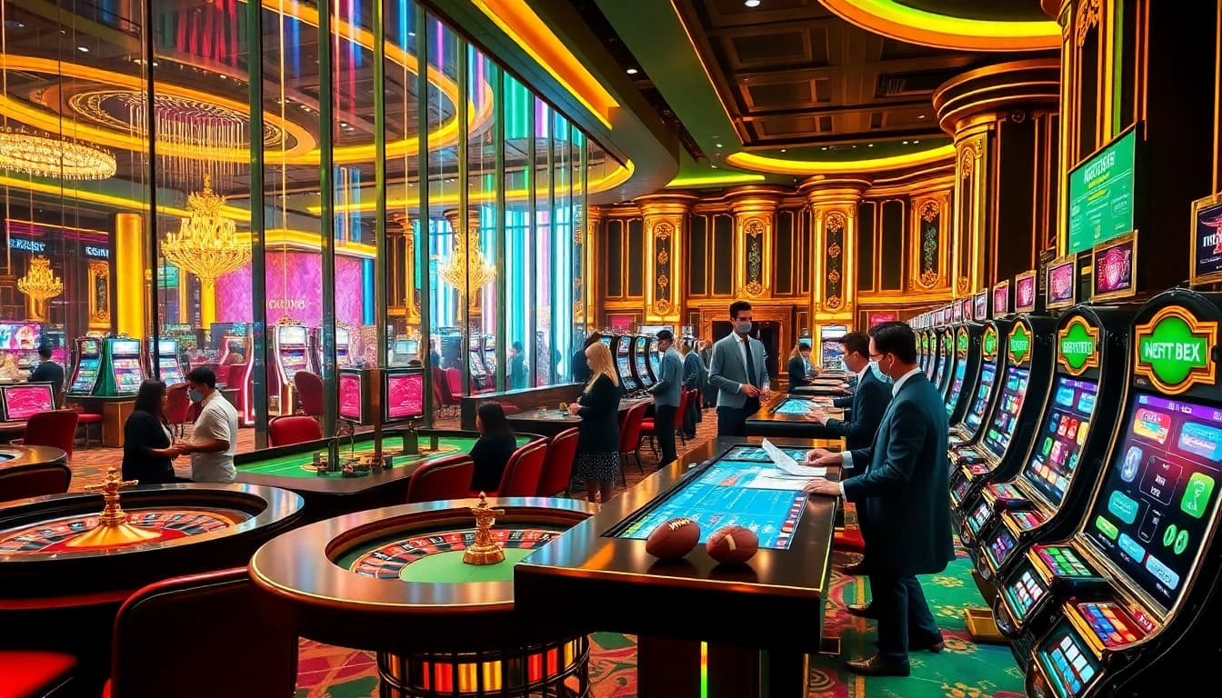 High-stakes sports betting scene featuring web cá cược bóng đá elements in a vibrant casino setting.