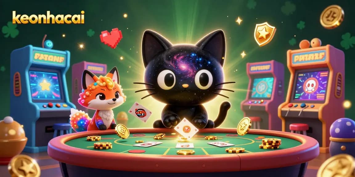 Join the cosmic fun with keonhacai, where a black hole cat pulls in golden chips at a casino table!