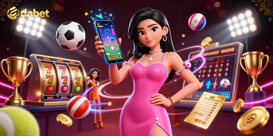 Engage with dabet's live dealer games through a stunning 3D illustration showcasing a stylish Asian woman.