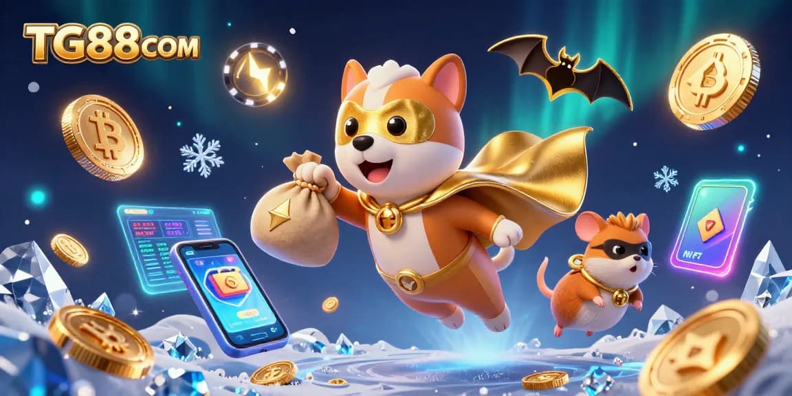 Join the adventure with TG88COM as our superhero dog soars, gathering gold coins in a vibrant casino world.
