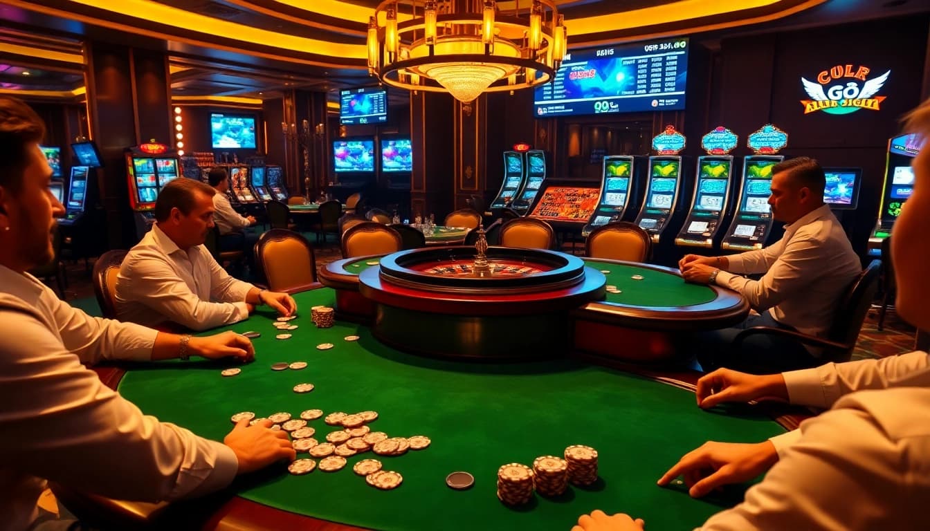 Experience the thrill of betting at go8’s luxurious casino with an engaging poker game scene.